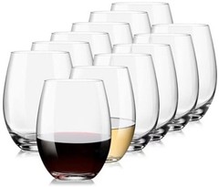 Stemless Wine Glasses Set of 12-15oz Red/White Wine Glasses, Crystal, Clear,