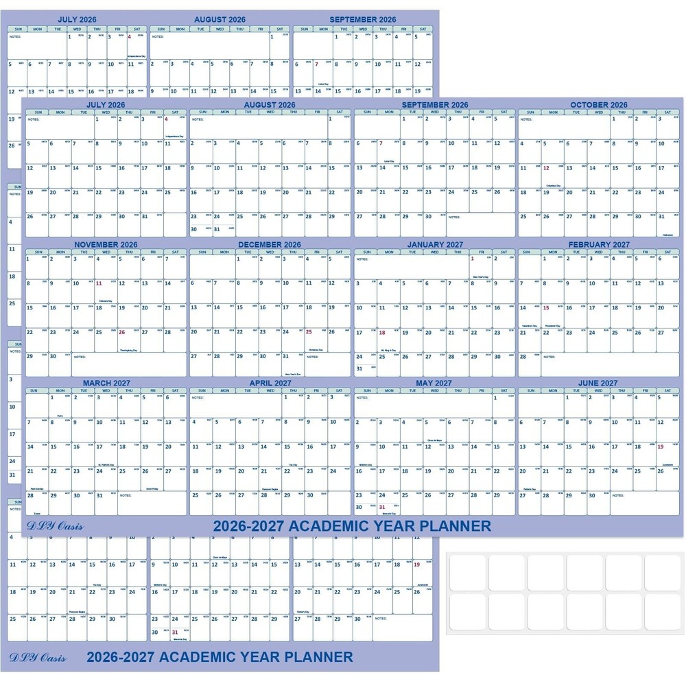 32″ x 48″ Academic Wall Calendar 2026-2027, July 2026 – June 2027 Folded Wet …