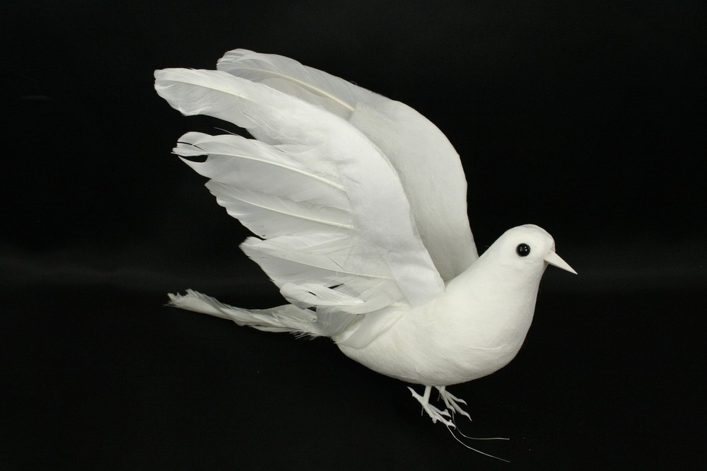 Pack of 4 Artificial Doves White Flocked Body & Natural Feather Wings & Tail