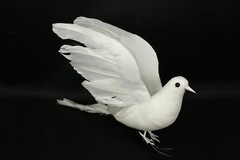 Pack of 4 Artificial Doves White Flocked Body & Natural Feather Wings & Tail