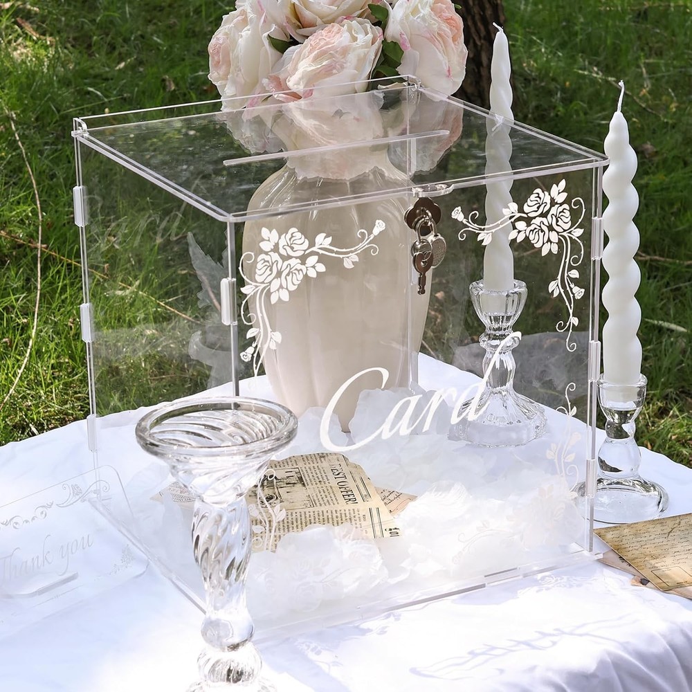 Clear Acrylic Wedding Card Box Slot Lock Large Gift Reception Anniversary