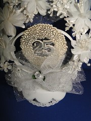 New Lisa Anne 25th Wedding Anniversary Floral Arch caketop with #25 & tulle #49