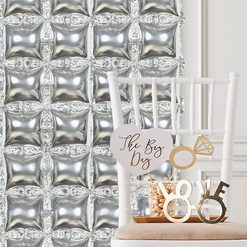 10 Silver 43″ x 11″ Square Design Mylar Foil Balloons Wall Backdrop Events