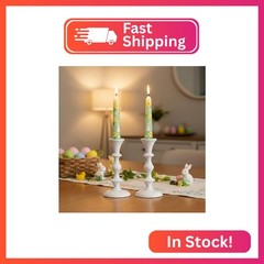 Rely+ White Metal Taper Candle Holders Set of 2 – 5.75″ Decorative Candlestick H