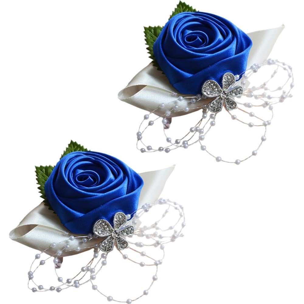 Rhinestone Leaves Pearl Decoration Hand Flower Corsage – Dark Blue