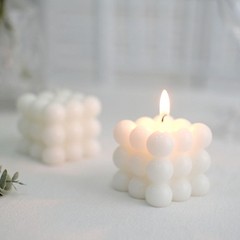 2 WHITE Bubble Cube Unscented Paraffin Wax CANDLES Wedding Centerpieces Events