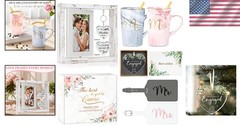 Engagement Gift Set for Couples with Picture Frame and Coffee Mugs for Newlyweds