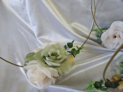 6 Pc Wedding Table Centerpieces, Green, Ivory, Round, Circle, Gold, Wood