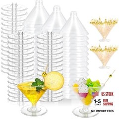 100 Pack Plastic Martini Glasses 5 Oz Mini Dessert Cups – Clear Cocktail Glasses