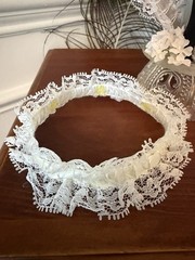VTG Wedding Cake Topper Bride and Groom Figurine with Lace Heart and Garter