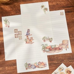 72 Pieces Cute Cat and Dog Writing Paper Envelopes, Half letter Beige