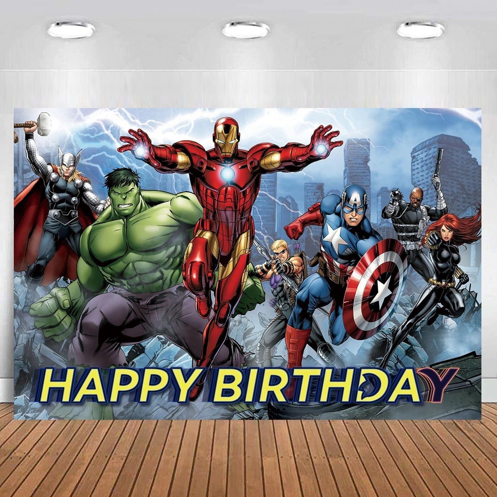 Avengers Birthday Banner, Party Decorations Background for Children – Happy B…