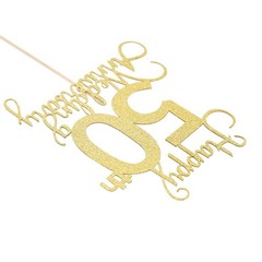 Wedding Anniversary Cake Topper – 50th Party Decoration, Gold
