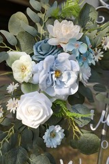 Blue Rose Faux Flower Swag Set 2 Silk Foam Large Small Wedding Arch Decoration