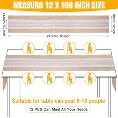 Chumia 12 Pcs 12 x 108 Inch Wedding Burlap Table Runners with White Lace Rust…