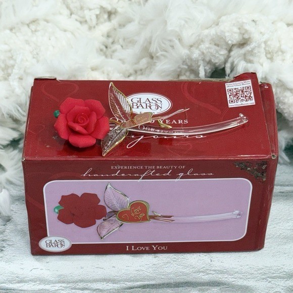 Glass Baron Red Long Stem Rose «I Love You» Gold Accent Y-S2 808-R5