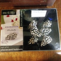 Metalla Fine Pewter Placecard Holders Vintage Grape Cluster W/Cards, 6+12 cards