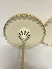 VTG Pair Metal Pedestal Display Stands Cream Lace Edge Wedding Cake Riser 8”