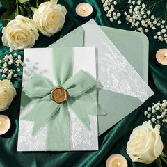 50 Set Wedding Invitation Wrap Set Pre Folded Vellum Jacket for 5X7 Invitations
