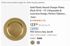 Premium Quality Gold Color Chargers 4 Pcs-13in (33 Cm) To A Pack , New Old Stock