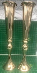 Set Of 2 Wedding Flower Vase 22 inch Tall Trumpet Table Top Gold Centerpieces