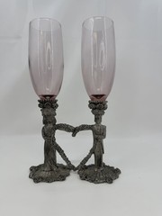 Ballena Bay Renaissance Bride Groom Toasting Flutes Pewter Heart Amethyst Glass