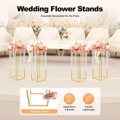 4PCS 23.6” Gold Metal Flower Stands Rectangular Stable Base Easy to Install