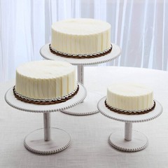 3 WHITEWASH Wooden Pedestal CAKE STANDS Round Beaded Rim Trays Party Decorations