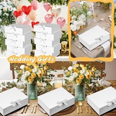12Pack White Gift Boxes with Lids, 12×9.8×3.1 Inch Gift White with White Ribbon