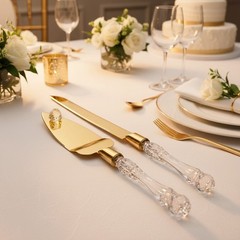 Timeless Cake Server Set – Gold Stainless Steel Knife & Crystal Handle Gift Idea