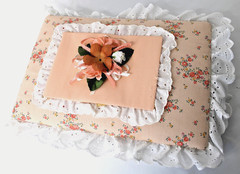 VTG Shabby Chic Photo Album Padded Floral Fabric Lace 3-Ring Binder 13.5×9 EUC