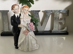 Vintage Shabby Chic Wedding Bride and Groom Resin Wedding Cake Topper 5.5″ Tall