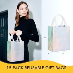 15 Pcs Glossy Gift Bags Medium Size, 8x4x10 1 count (Pack of 15) Iridescent