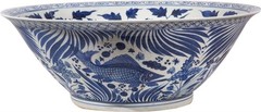 Handcrafted Blue and White Village Fish Bowl-Large Ceramic
