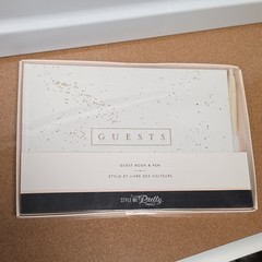 Style Me Pretty Guest Book & Pen Set White/Gold Modern, Model 56708