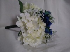Wedding Bouquet Silken / Plastic White Hydrangea w/ Dark Blue Rose NEW