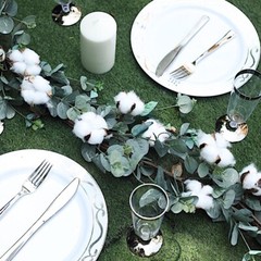 5 ft long Green Artificial Eucalyptus Leaves Cotton Balls Vine Party Garland
