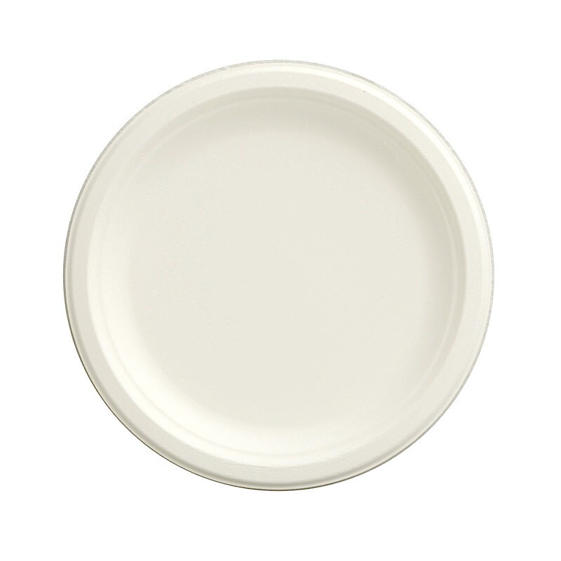 50 Round 9″ White Bagasse Sustainable Dinner Plates Party Tableware Decorations