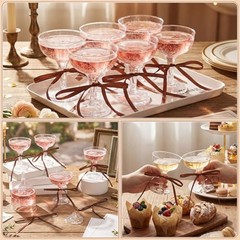 Set Disposable Plastic Coupe Glasses 5 oz With Satin Ribbon Bow 30 Coffee