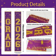 Purple and Gold Class of 2026 Graduation Banner Graduation Porch Sign Congrat…