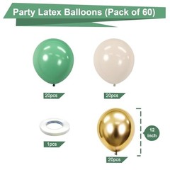 Sage Green Gold White Balloons Kit 60pcs 12 in Sage Green Gold and Sand White