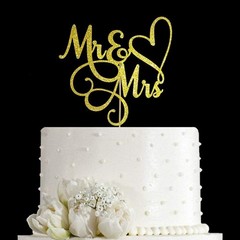 Gold Glitter Mr and Mrs Cake Topper for Weddings and Engagements