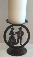 Laser Cut Steel Medallion Candle Holder, Western Love, Cowboy Bride and Groom