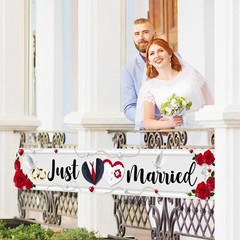 Labakita Large Just Married Banner, 118.2 x 19.7 inches, Black and White