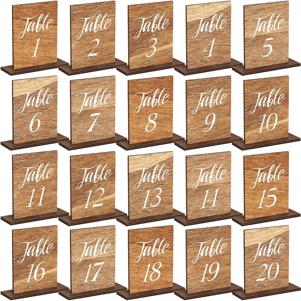 Chunful 20 Pcs Wedding Wooden Table Numbers with 10 x 15 cm, Classic Style