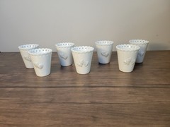 White Porcelain Wedding Favor Cups with Hearts and Bells Lot of 7