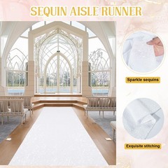 Wedding Aisle Runner 2FTx15FT White Sequin Carpet for Indoor Outdoor Events