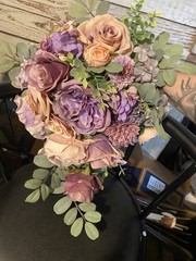 Dusty Purple And Lavender Cascade Style Bouquet With Matching Boutonnière