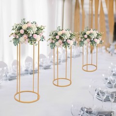 A Set of 3 Cylindrical Flower Racks Gold Party Decor Stand Metal Flower Holder