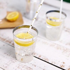 25 CLEAR SILVER 8 oz Plastic Rim CUPS Disposable Tableware Wedding Supplies